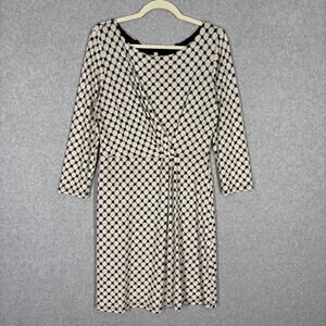 Gilli Dress Large Cream Black Knee Twist Knot Jersey Stretch Career Church‎